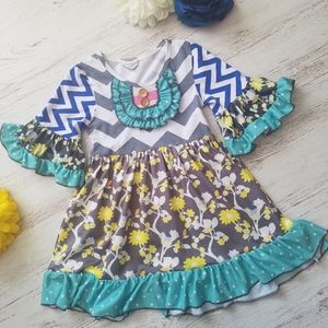 🌈30% off Bundles🌈 Girls Boutique Mixed Media Ruffle Dress Sz 4